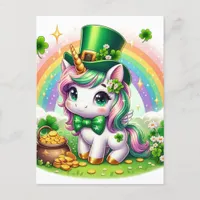 Adorable St. Patricks Day Unicorn Rainbow Gold Postcard