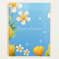 Elegant Personalized Yellow & White Flowers Custom Planner