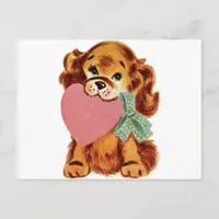 Vintage Puppy Holds Heart Postcard