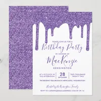 Purple Sparkle Glitter Drips Any Year Birthday Invitation