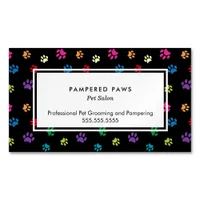 Colorful Paw Prints Professional Pet Salon Business Card Magnet