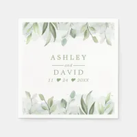 Rustic Watercolor Greenery Floral Wedding Napkins