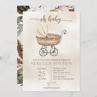 Oh Baby Gender Neutral Pram Boho Baby Shower  Invitation