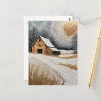 Unique Winter Barn in Snow Postcard