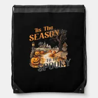 Tis The Season To Be Spooky Fall Halloween Retro C Drawstring Bag