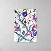 Leaves and butterflies painting canvas print