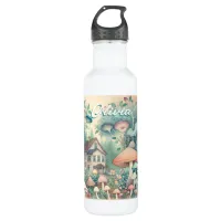 Pretty Cottage Core Whimsical Village Personalized Stainless Steel Water Bottle