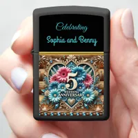 Sapphire Serenity: 5th Anniversary Floral Harmony Zippo Lighter