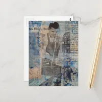 A Retro Woodworking Man mixed media collage  Postcard