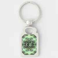 Monogram Black and Gold Pattern on Green | Keychain