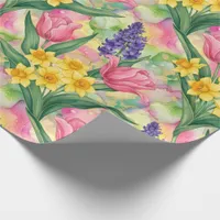 Tulips, Daffodils, Hyacinths in Alcohol Ink Style Wrapping Paper