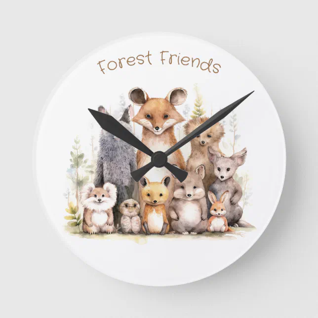 Forest Friends | Cute Animals | Nursery & Kids Round Clock