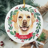 Yellow Labrador Christmas Elegant Watercolor Dog Ceramic Ornament