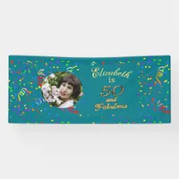 50 and Fabulous Birthday Gold Teal Blue 50th Age Banner