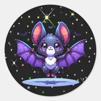 Cute Chibi Cartoon Bat Halloween Classic Round Sticker