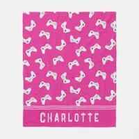 Custom Name Video Controller Pattern Pink Fleece Blanket