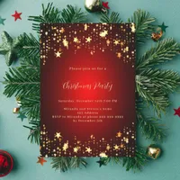 Red gold stars Christmas Party Invitation