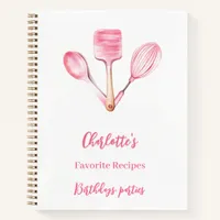 Pink white kitchen utensils baking recipes notebook