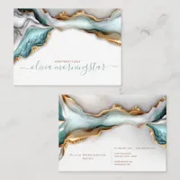 Luxe Opal Teal Gold Fluid Alcohol Ink Business Card