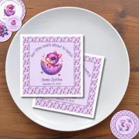 "Hatching Soon" Purple Dinosaur Baby Shower Napkins