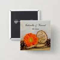 Rustic Orange Daisy Woodland Wedding Button