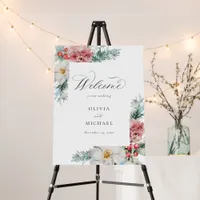 Elegant Christmas Floral Winter Wedding Welcome Foam Board