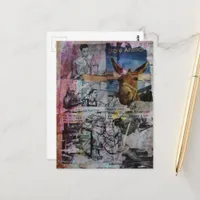Mule and Men a unique Mixed Media Collage Postcard