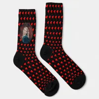 Custom Photo Red Heart Balloon Pattern Black Crew Socks