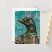 A bird with a crown mixed media collage postcard