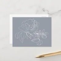 White Flower Doodle on Grey Postcard