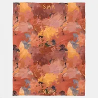 Trendy Chic Terracotta Rust Orange Brown Monogram Fleece Blanket