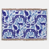 Elegant Chinoiserie Blue Black Cat-Whimsical  Throw Blanket
