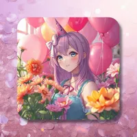 Anime Themed Birthday Girl  Square Sticker