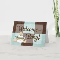 Blue & Brown Welcome Baby Boy Congratulations Card