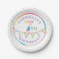 Pastel Confetti 7th Birthday Party Plates
