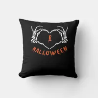 Slogan  Halloween. Heart Gesture Made Of Skeleton  Throw Pillow