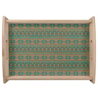 Southwest Teal Copper Colors Geometric Pattern Serving Tray