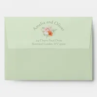Peach Apricot Green Botanical Wedding Invitation  Envelope
