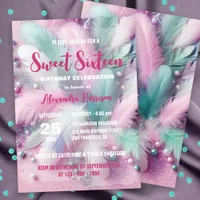 Dreamy Soft Pastel Feathers Sweet 16 Birthday  Invitation