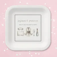 Pajamas & Prosecco Personalized Bachelorette Party Paper Plates