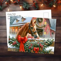 Brown Horse, Bows and Barns Rustic Christmas Holiday Postcard