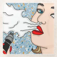 Retro Style Vaping Lady   Glass Coaster