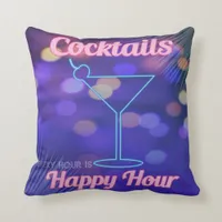 1950s Miami Cocktail Party Neon Blue Pink Bar Sign Throw Pillow