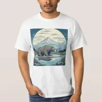 Bear, Mountains, Lake, Full Moon Ai Art T-Shirt