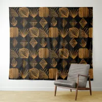 Bold Caribbean Tribal Mudcloth: Black, Gold Tapestry