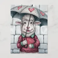 Cute Sheep With Umbrella Postcard