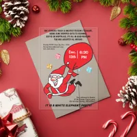 Flying Santa Red Bag White Elephant Party Acrylic Invitations