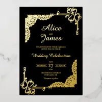 Mandala Heart Frame Luxury Black Gold Foil Wedding Invitation