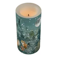 Fox Family in Forest Full Moon Snowfall Flameless Candle