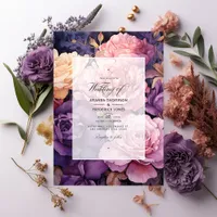 Deep Purple, Lavender and Rose Gold Floral Wedding Invitation